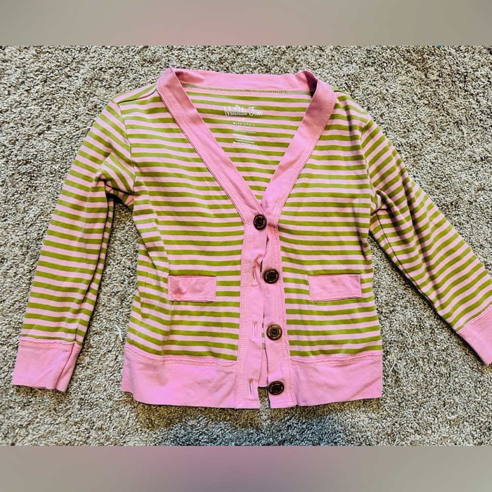 Matilda Jane Button Front Pink Green Stripes Pima Cotton 4t sweater